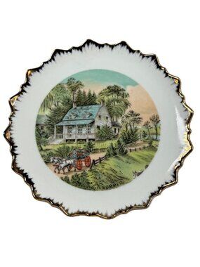 Currier & Ives Decorative Plate With Gold Trim - Summer Scene - Japan